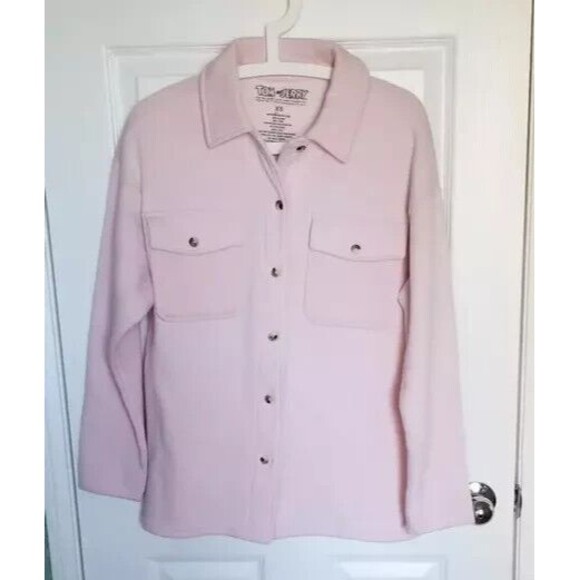TOM & JERRY Women's Size Medium Pink Oversize Button Down Long Sleeve Shirt - Picture 2 of 4